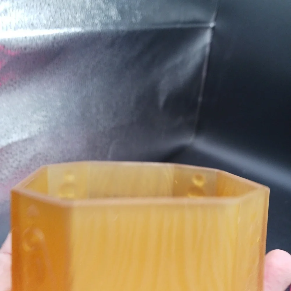 Deco Pressed Frosted Amber Glass Celluloid Lid Dresser Trinket Box